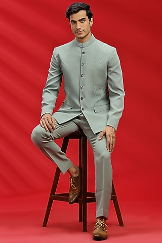 Mint Green Boomario Bandhgala Set by AVEGA