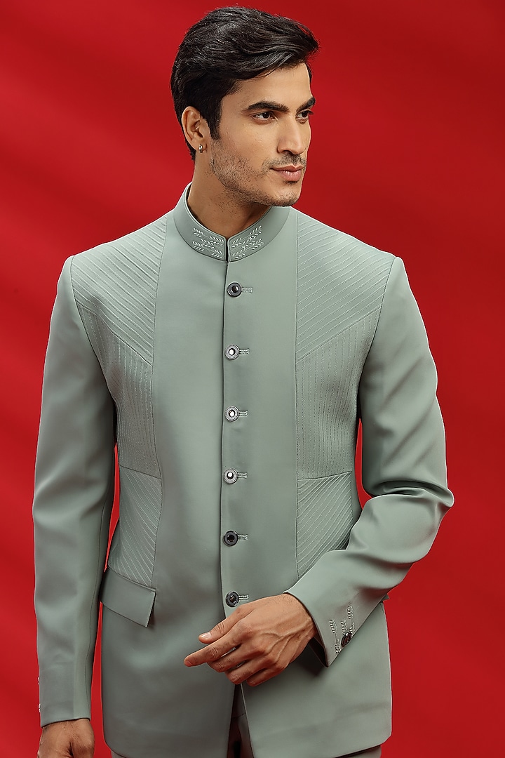 Mint Green Boomario Bandhgala Set by AVEGA at Pernia's Pop Up Shop