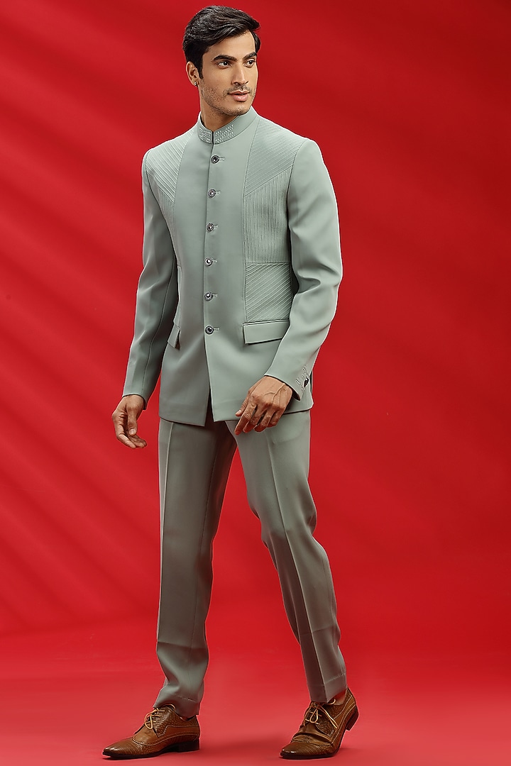 Mint Green Boomario Bandhgala Set by AVEGA at Pernia's Pop Up Shop