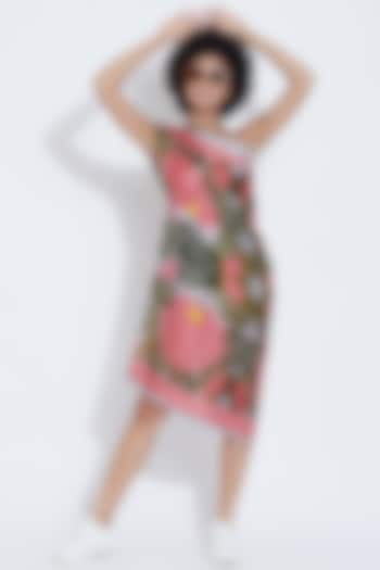 Pink & Green One Shoulder Printed Cocktail Dress by Aartivijay Gupta at Pernia's Pop Up Shop