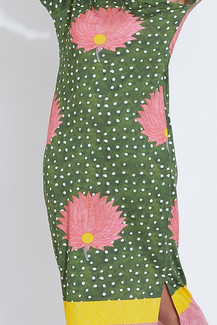 Green Cotton Printed Maxi Cocktail Dress by Aartivijay Gupta at Pernia's Pop Up Shop