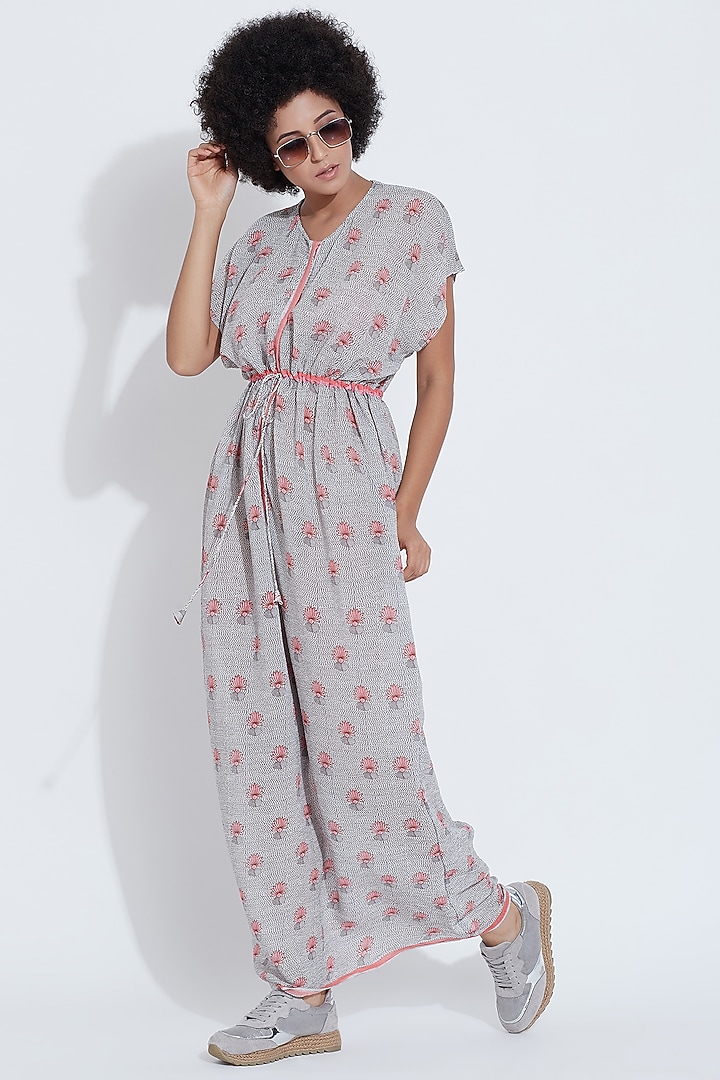 White Printed Maxi Cocktail Dress With Drawstring by Aartivijay Gupta at Pernia's Pop Up Shop