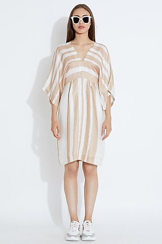 Beige & White Printed Dress by Aartivijay Gupta