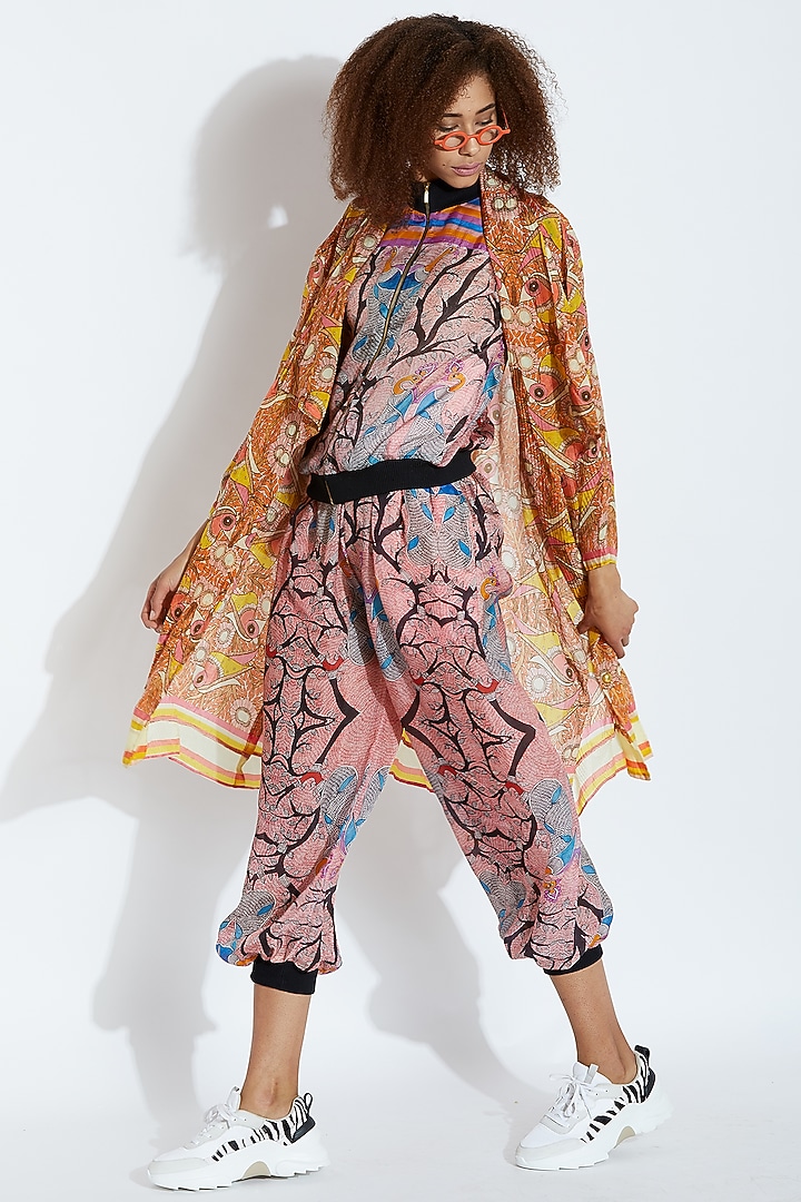 Orange Peacock Printed Jacket by Aartivijay Gupta at Pernia's Pop Up Shop
