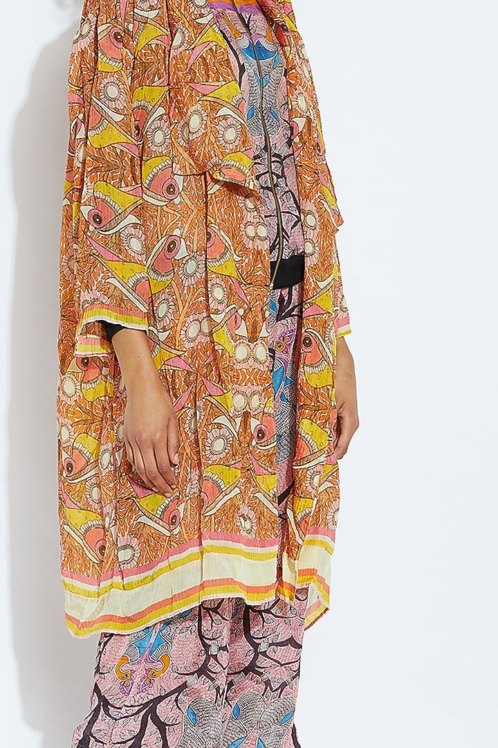 Orange Peacock Printed Jacket by Aartivijay Gupta at Pernia's Pop Up Shop