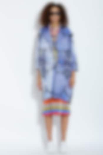 Blue Peacock Printed Cocktail Dress by Aartivijay Gupta at Pernia's Pop Up Shop