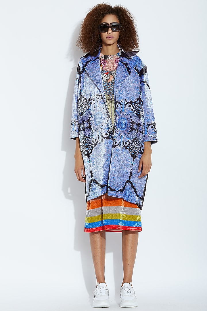 Blue Peacock Printed Cocktail Dress by Aartivijay Gupta at Pernia's Pop Up Shop