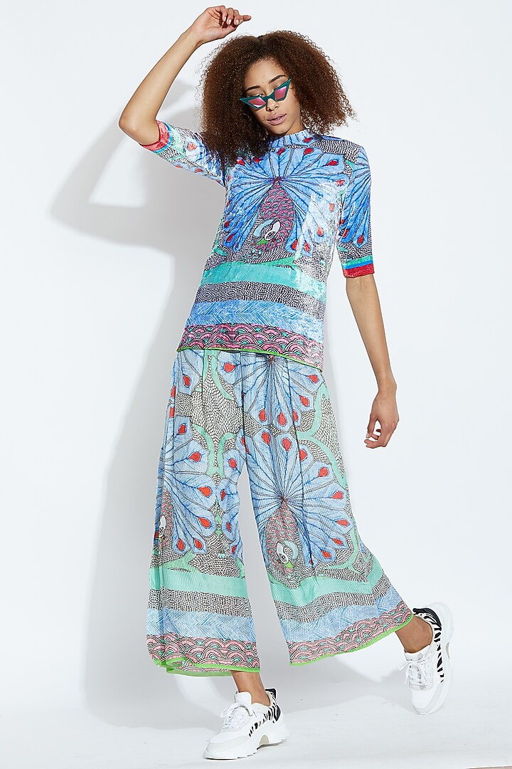 Blue Polka Dots Printed Pants by Aartivijay Gupta at Pernia's Pop Up Shop