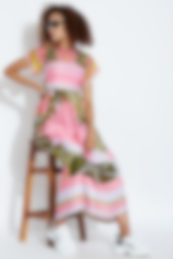 Pink & Green Printed Party Wear Dress by Aartivijay Gupta at Pernia's Pop Up Shop
