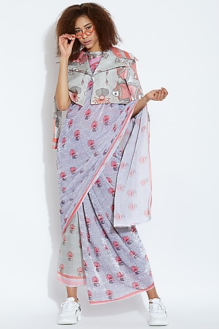 Lotus Printed Pant Saree by Aartivijay Gupta