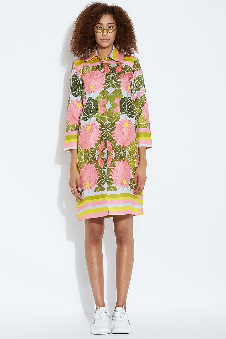 Green & Pink Printed Jacket by Aartivijay Gupta at Pernia's Pop Up Shop