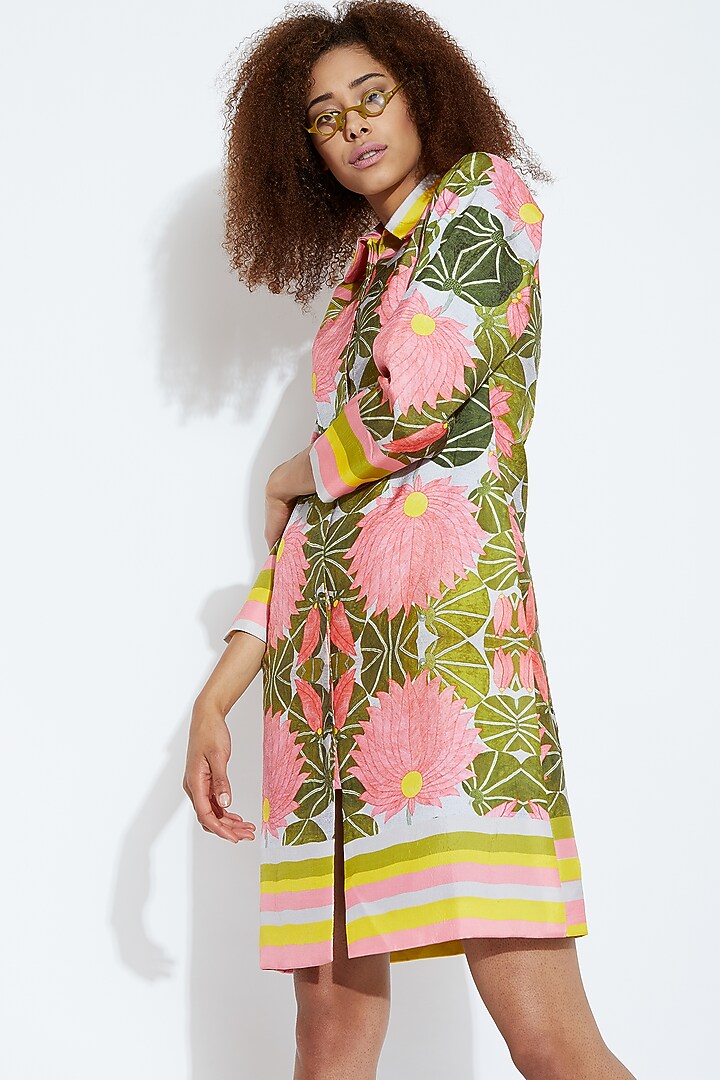 Green & Pink Printed Jacket by Aartivijay Gupta at Pernia's Pop Up Shop