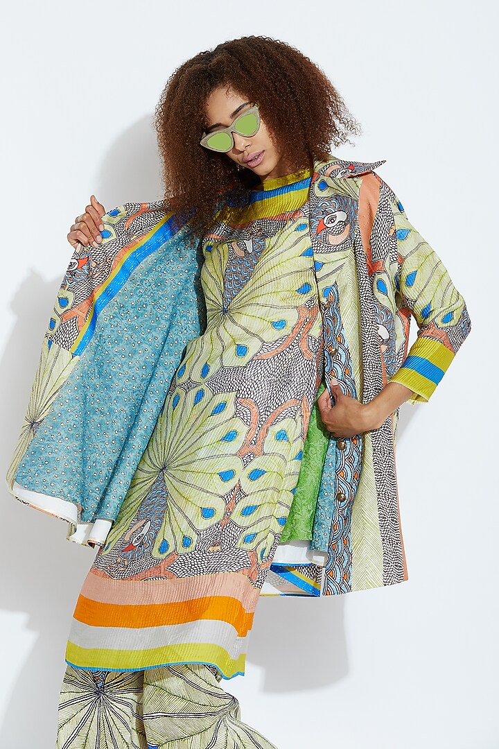 Green & Blue Printed Pants by Aartivijay Gupta at Pernia's Pop Up Shop