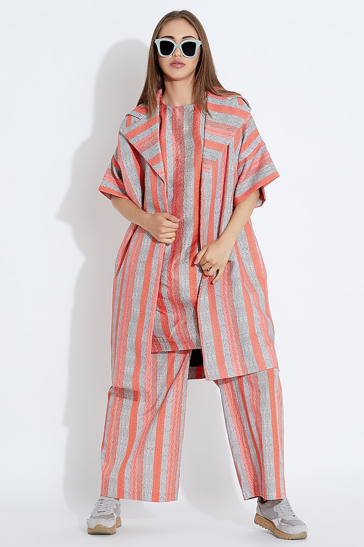 Red & White Striped Print Jacket by Aartivijay Gupta at Pernia's Pop Up Shop
