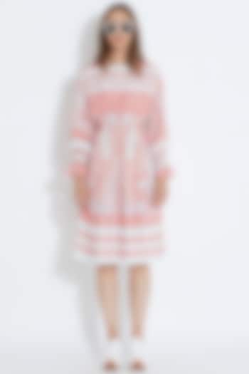 Pink & White Printed Smoked Cocktail Dress by Aartivijay Gupta at Pernia's Pop Up Shop