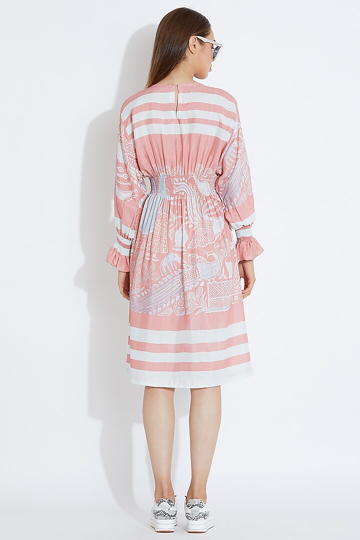 Pink & White Printed Smoked Cocktail Dress by Aartivijay Gupta at Pernia's Pop Up Shop