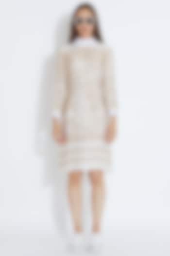 Beige & White Ribbed Cocktail Dress by Aartivijay Gupta at Pernia's Pop Up Shop
