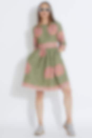 Green Floral & Polka Dots Printed Cocktail Dress by Aartivijay Gupta at Pernia's Pop Up Shop