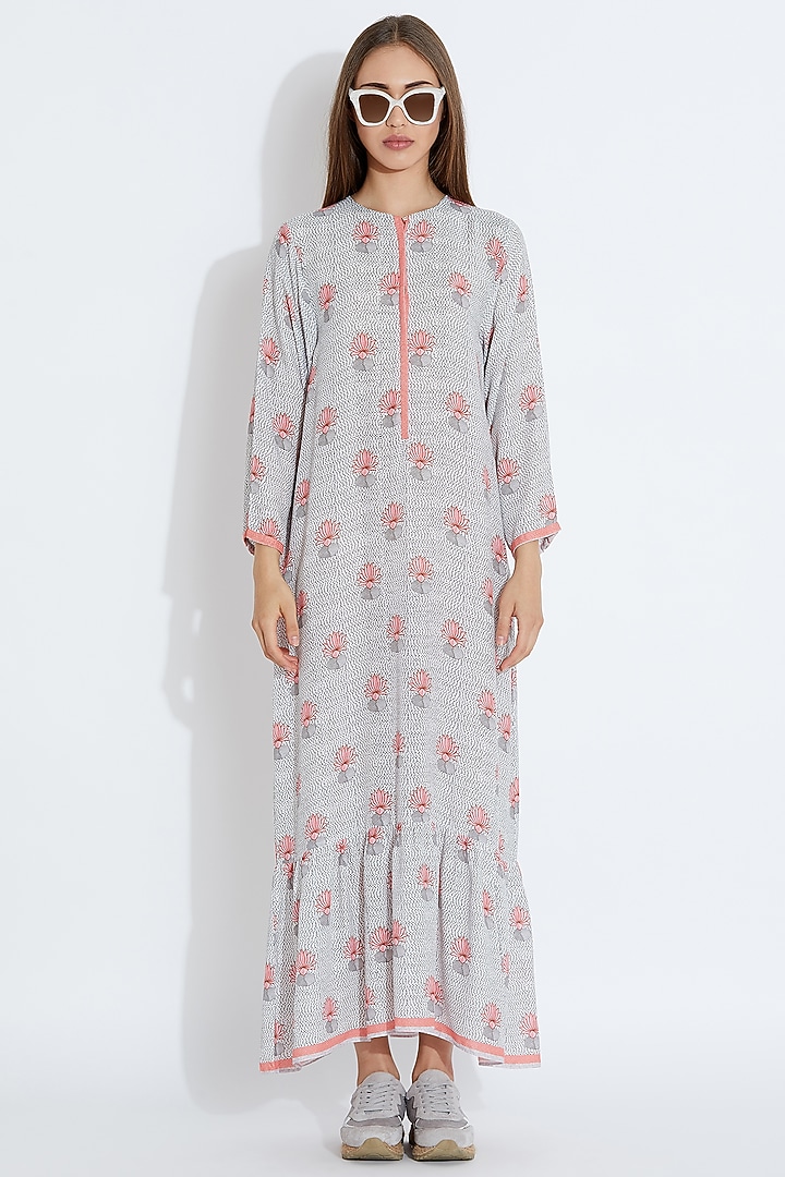 White Printed Maxi Cocktail Dress by Aartivijay Gupta at Pernia's Pop Up Shop