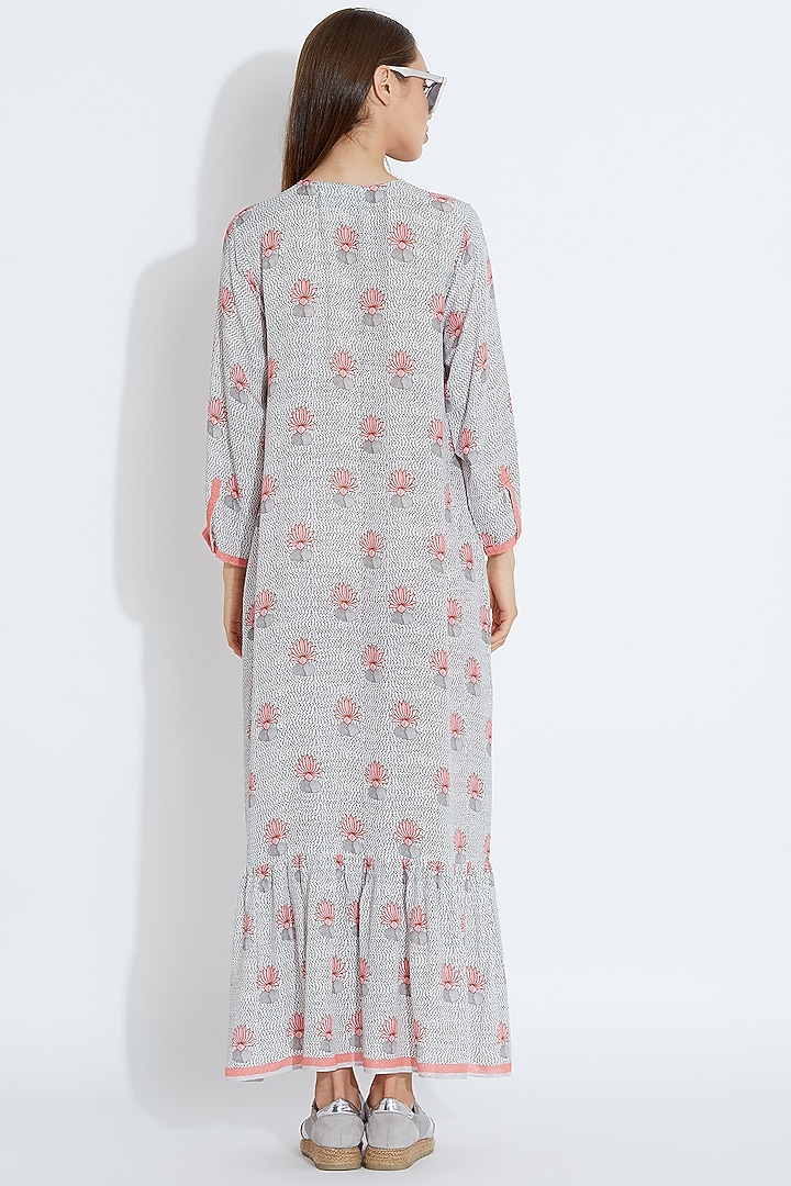 White Printed Maxi Cocktail Dress by Aartivijay Gupta at Pernia's Pop Up Shop