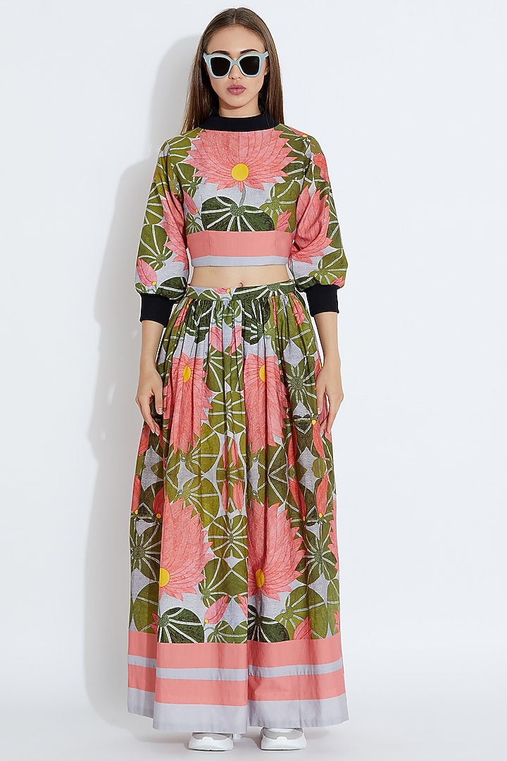 Pink & Green Printed Blouse by Aartivijay Gupta at Pernia's Pop Up Shop
