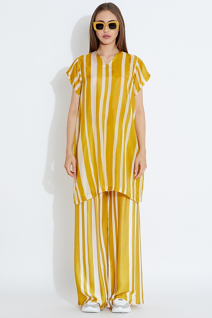 Yellow & White Striped Print Top by Aartivijay Gupta at Pernia's Pop Up Shop