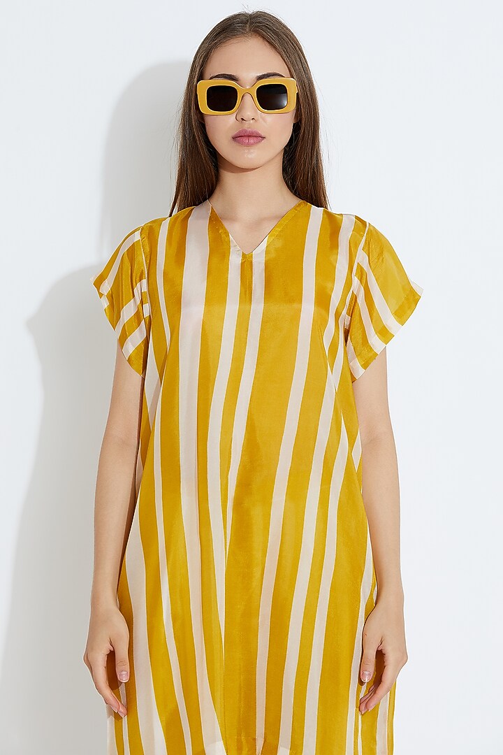 Yellow & White Striped Print Top by Aartivijay Gupta at Pernia's Pop Up Shop