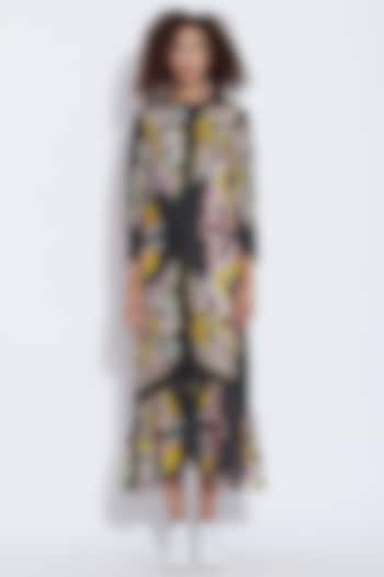 Black & Multi Colored Frill Cocktail Dress by Aartivijay Gupta at Pernia's Pop Up Shop