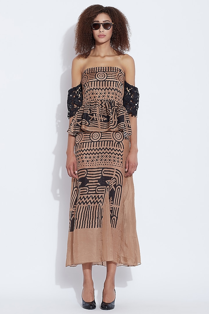 Black & Brown Printed Dress by Aartivijay Gupta
