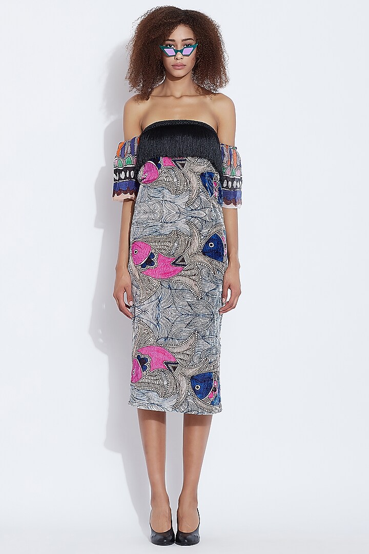 Black Fish Print Cocktail Dress by Aartivijay Gupta at Pernia's Pop Up Shop