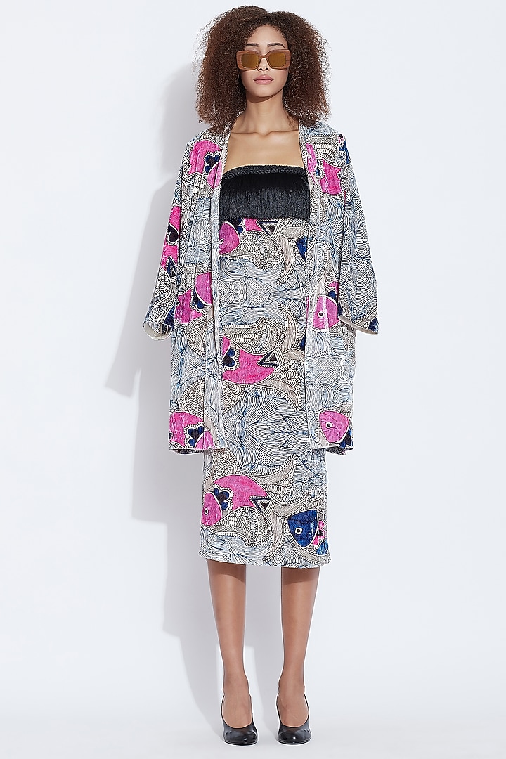 Black Fish Print Jacket by Aartivijay Gupta at Pernia's Pop Up Shop