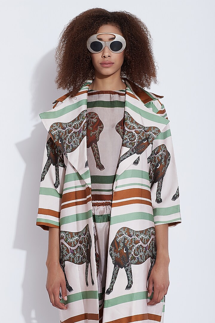 Green & Brown Printed Jacket by Aartivijay Gupta at Pernia's Pop Up Shop