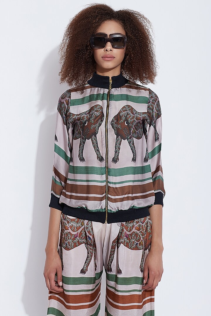 Green & Brown Printed Pants by Aartivijay Gupta at Pernia's Pop Up Shop