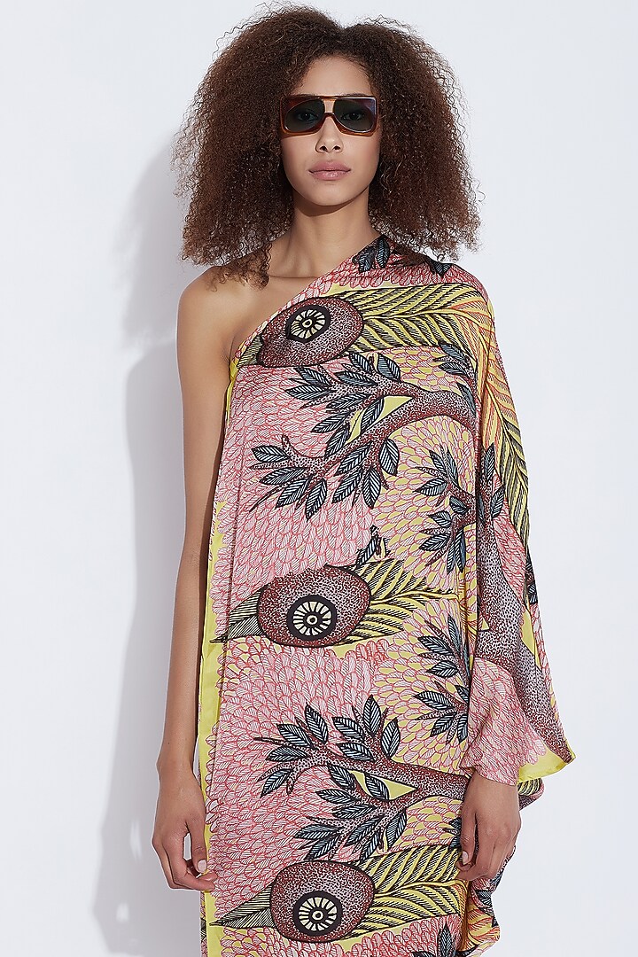 Yellow & Multi Printed One Shoulder Dress by Aartivijay Gupta at Pernia's Pop Up Shop
