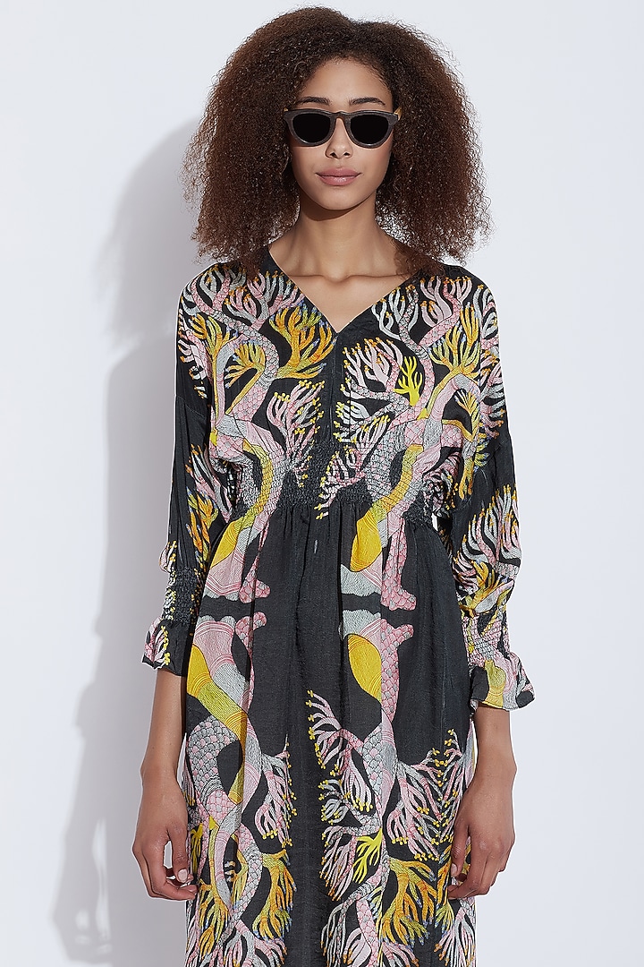 Black & Multi Printed Dress by Aartivijay Gupta at Pernia's Pop Up Shop