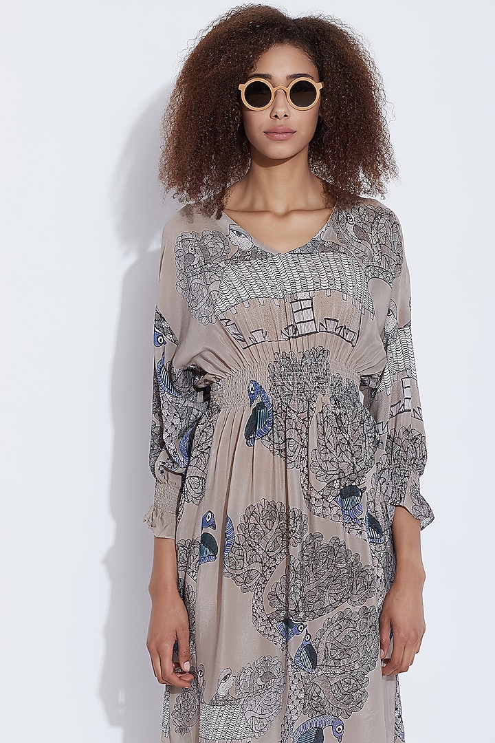 Grey Printed Dress by Aartivijay Gupta at Pernia's Pop Up Shop