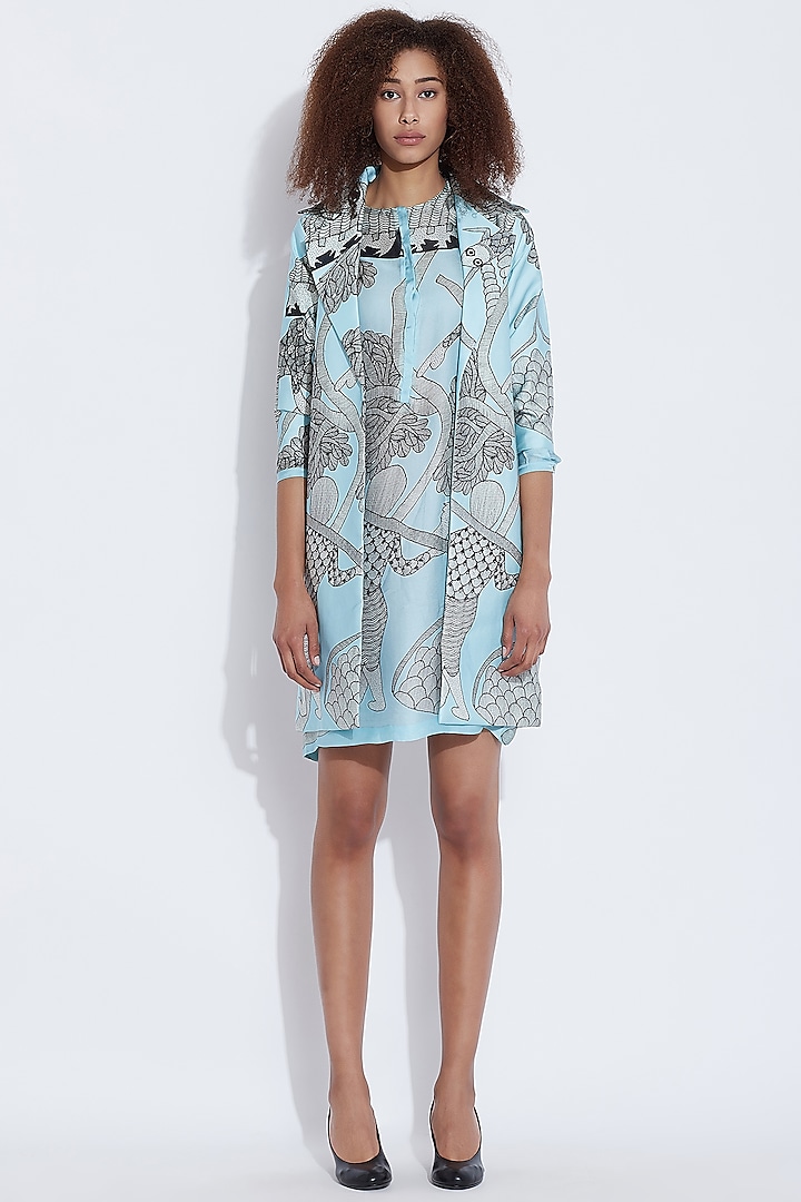 Blue Printed Tunic by Aartivijay Gupta at Pernia's Pop Up Shop