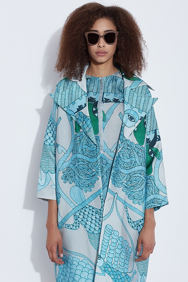 Blue Silk Printed Tunic by Aartivijay Gupta at Pernia's Pop Up Shop