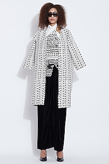Black & White Printed Jacket by Aartivijay Gupta-LAYERINGS