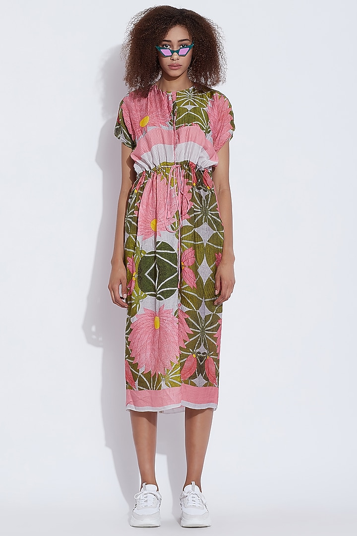 Pink & Green Drawstring Cocktail Dress by Aartivijay Gupta at Pernia's Pop Up Shop