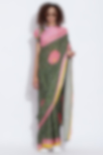 Green & Pink Printed Wedding Saree by Aartivijay Gupta at Pernia's Pop Up Shop