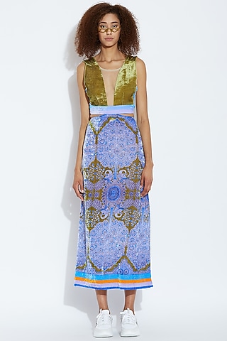 Blue Peacock Printed Gown by Aartivijay Gupta