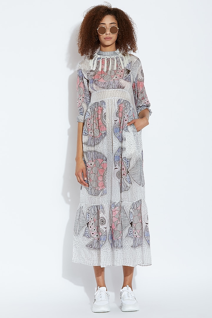 White Fish Printed Cocktail Dress by Aartivijay Gupta at Pernia's Pop Up Shop