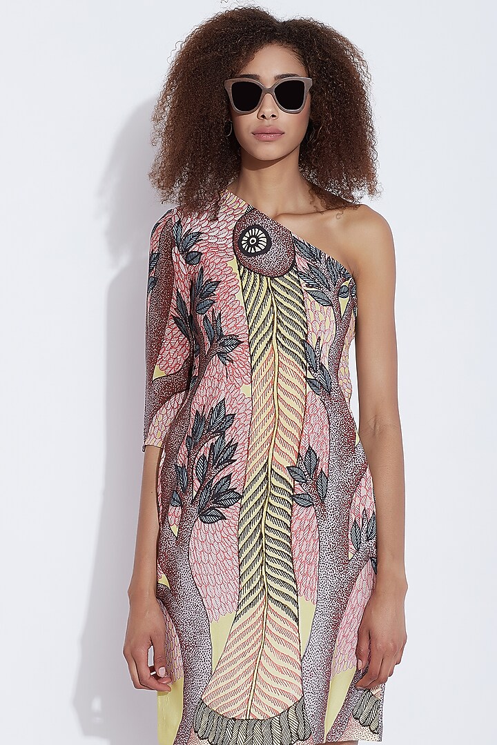 Yellow &Multi Colored Printed One Shoulder Dress by Aartivijay Gupta at Pernia's Pop Up Shop