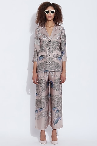Grey Printed Blazer Top by Aartivijay Gupta