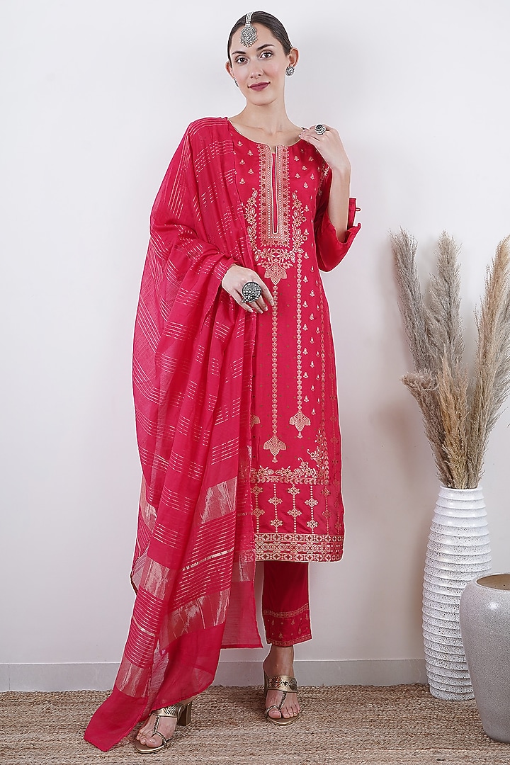 Red Viscose Silk Kurta Set by AVAHA at Pernia's Pop Up Shop