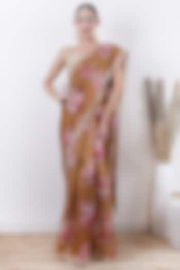 Olive Organza Floral Printed Festive Saree Set by AVAHA at Pernia's Pop Up Shop