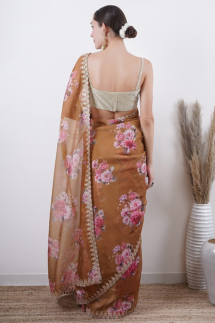 Olive Organza Floral Printed Festive Saree Set by AVAHA at Pernia's Pop Up Shop