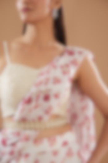 Off White Georgette Printed Pre-Stitched Party Wear Saree Set by AVAHA at Pernia's Pop Up Shop