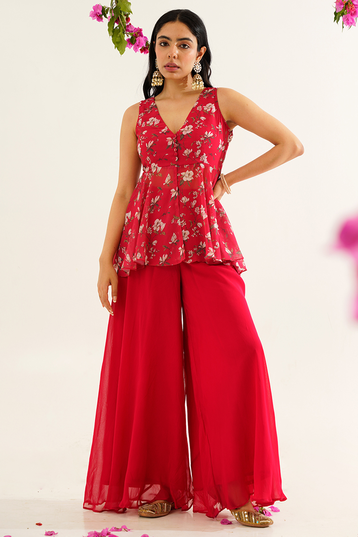 Red Georgette Sharara Set by AVAHA at Pernia's Pop Up Shop